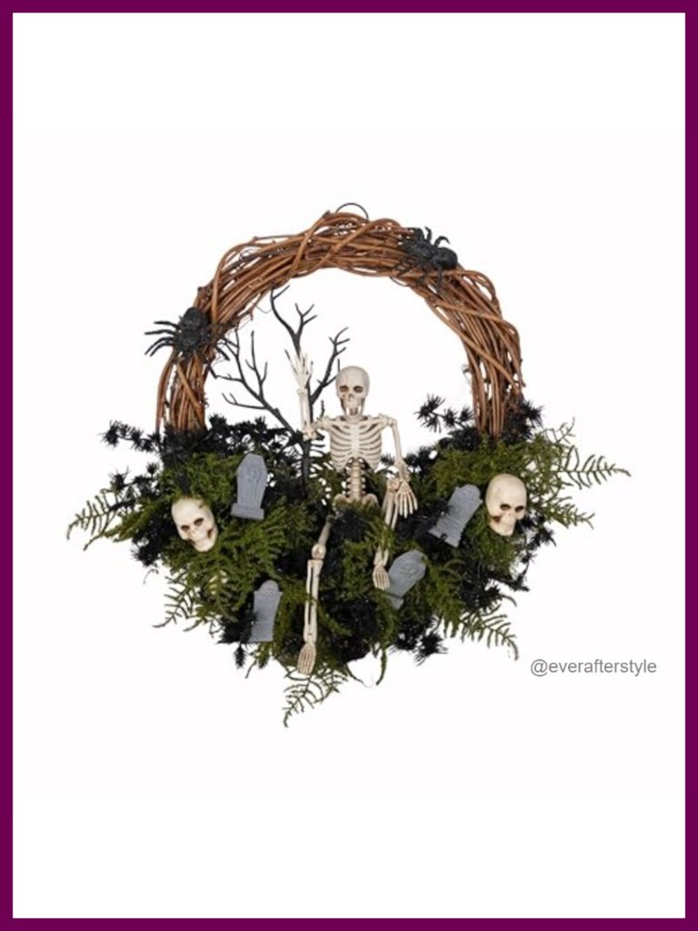 20" Halloween Skeleton Skull Wreath Grapevine Front Door Decor Handcrafted